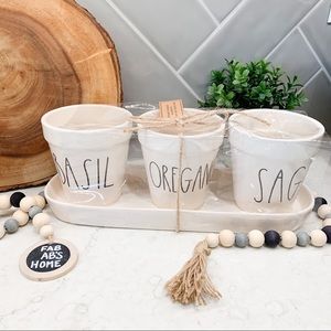 Rae Dunn BASIL OREGANO SAGE Flower Pot Set